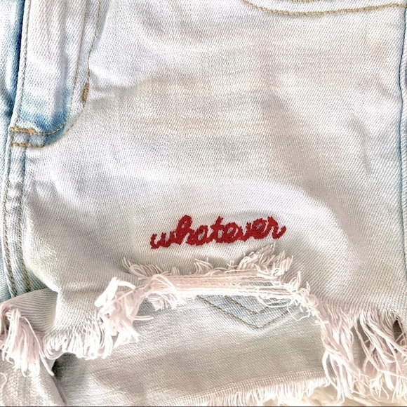 Cello Distressed Denim High Waist Jean Shorts with cute saying😍👀 - Picture 7 of 11
